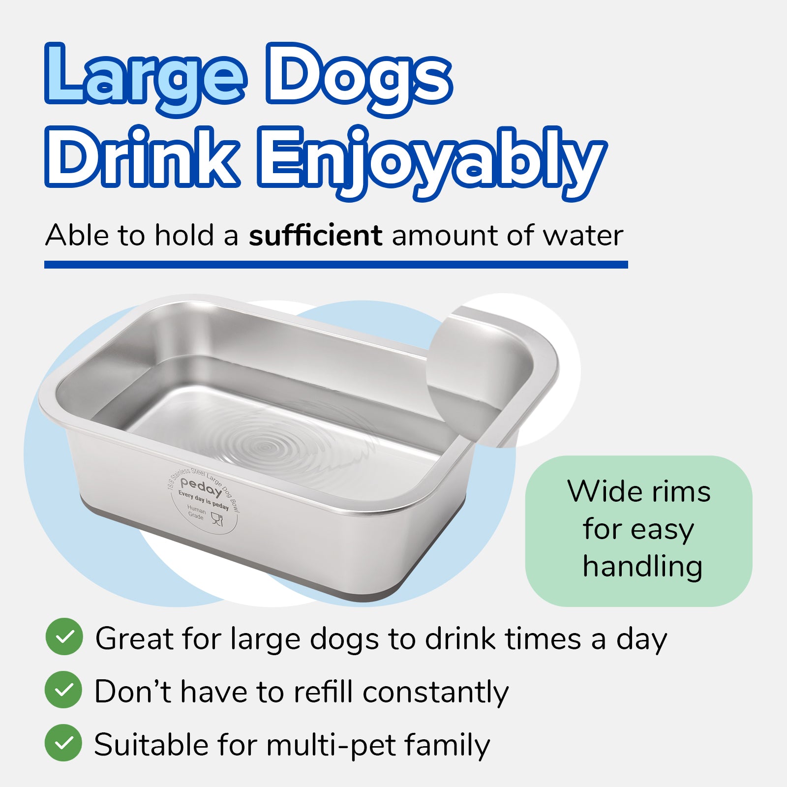 PEDAY peday large dog water bowl 304 stainless steel extra large dog bowl  for big & large dogs